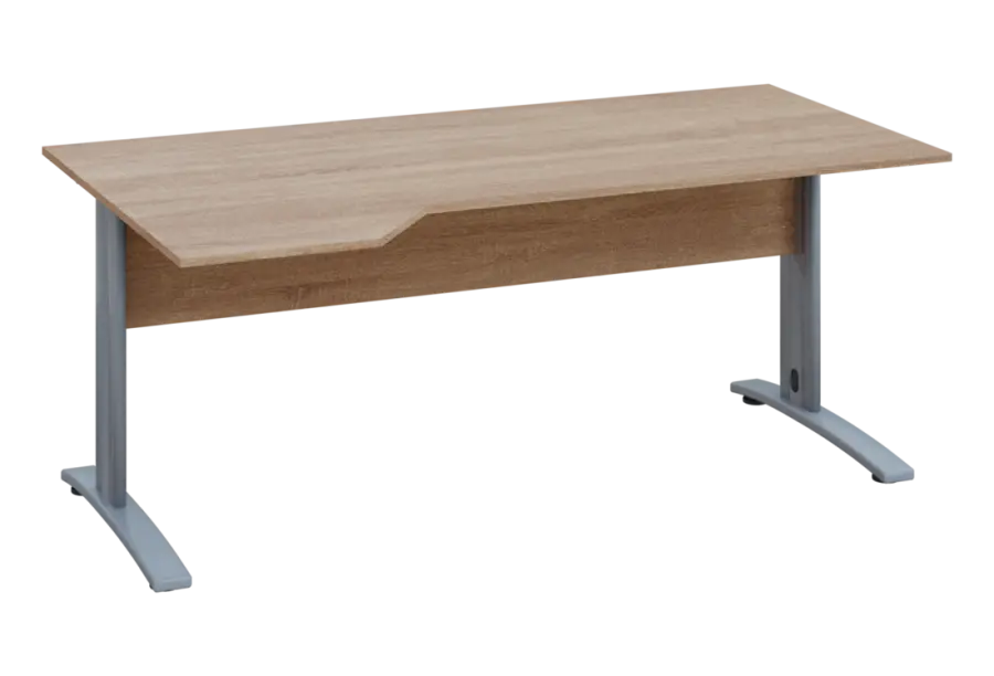 EZK 28 - 184 stůl kancelářský, rohový, levý, kovová podnož stříbrná, deska 25 mm, široký 1800 mm, dub bardolino